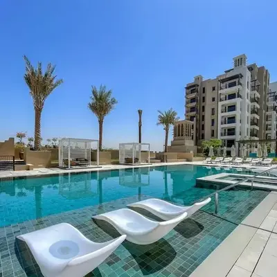 Vogue Madinat Jumeirah Living Rahaal Near Burj Al Arab One Bedroom Apartment with Balcony and Vibrant Community View