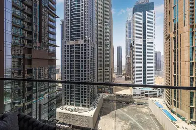 a view of a city with tall buildings at Marina Gate One Bedroom Apartment in Dubai