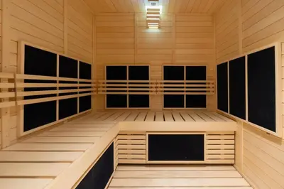 a large empty room in a sauna at Studio in heart of Dubai - 15 Northside - Business Bay in Dubai