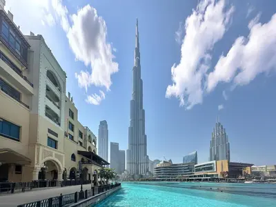 a view of the burj khalifa from the city at Trophy - Euphoria Eclipse Suite in 29th floor in Burj Royale in Dubai