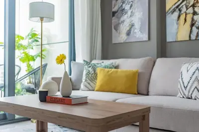 a living room with a couch and a coffee table at GuestReady - A sophisticated and refined dwelling in Dubai