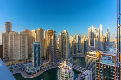 an aerial view of a city with tall buildings at The Urban in Dubai