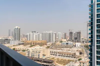 a view of a city with tall buildings at 1bdr in Belgravia Heights - JVC - Dubai in Dubai