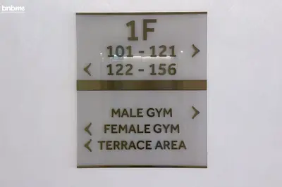 a sign on a wall with arrows on it at bnbmehomes - Luma21 in Dubai