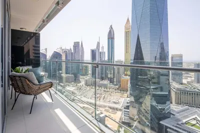 an office balcony with a view of the city at Frank Porter - Burj Daman in Dubai