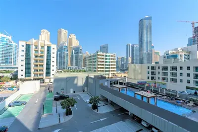an aerial view of a city with tall buildings at Stunning Apt with Balcony & Marina View in Dubai
