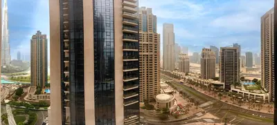 a view of a city with tall buildings at Stunning 2 bedroom apartment near Burj Khalifa in Dubai