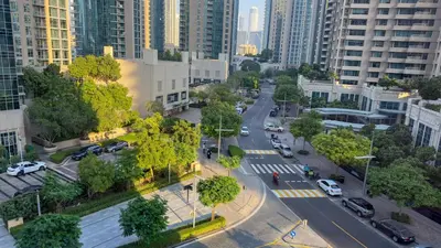 an aerial view of a city street with buildings at MH - ACT Tower -Downtown- 2Bedrooms - REF 408 in Dubai