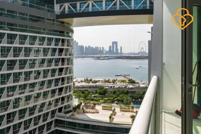 a view of the city from the balcony of a building at Keysplease Beautiful 1 B/R Palm Jumeirah Beach Access in Dubai