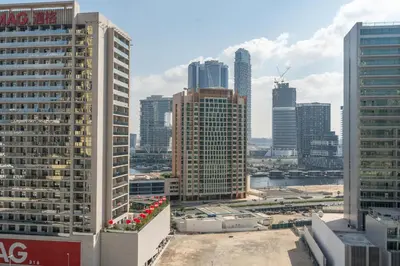 a view of a city skyline with tall buildings at Lux BnB Burj Views Tower I Downtown in Dubai