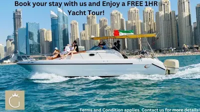 a group of people on a boat in the water at Your Cosy Dubai Marina Home in Dubai