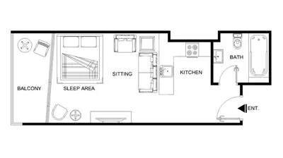 a floor plan of a tiny house at LUX The Marina View Suite 1 in Dubai