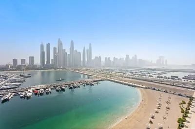 an aerial view of a beach with a city at Silkhaus The Marina View 2BDR Dubai Harbour in Dubai