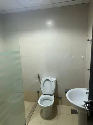 a bathroom with a toilet and a sink at Stylish 1bhk at silicon oasis in Dubai