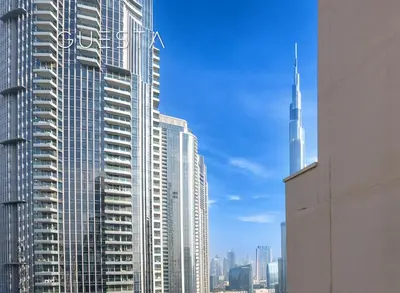 a view of a city with a tall skyscraper at Act One Act Two by Emaar, Downtown Dubai in Dubai