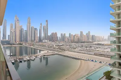 a view of a city with a harbor and buildings at Silkhaus Beach Lovers 1BDR with Marina View in Dubai