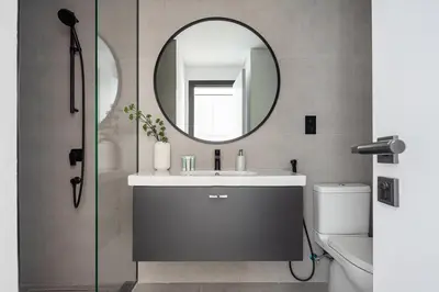 a bathroom with a sink and a mirror at Frank Porter - 15 Northside in Dubai