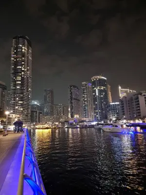 a view of a city at night from the water at Stella Maris High Floor,Stunning Skyline Views in Dubai