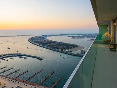 a view of a river from a building at FIRST CLASS 3BR with Dubai Marina & Palm View in Dubai