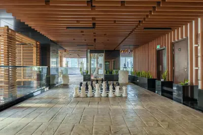 a room with a game of chess on the floor at Our Studio Jewel in Business Bay in Dubai