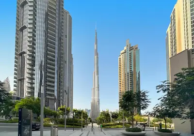 a view of a city with tall buildings at Lux 1 BD Apartment, 2 Min walk to Dubai Mall & Burj Khalifa - Act One Tower in Dubai