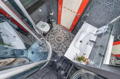 an overhead view of a bathroom with a toilet and sink at 2 BR Marina View in Marina Heights By PK Holidays in Dubai