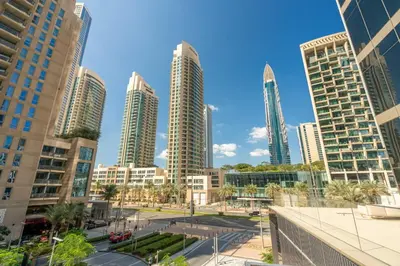 a view of a city with tall buildings at GuestReady - Contemporary delight in Dubai in Dubai