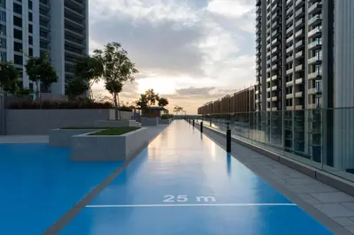 a view of a pool in the middle of a building at Stunning 2 Bedroom Apartment with Burj Views by Zen Stays - Walking Distance to Dubai Mall in Dubai