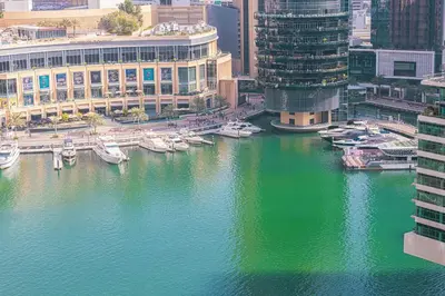 a group of boats in a river in a city at Salt of the Ocean in JBR by Lagom in Dubai