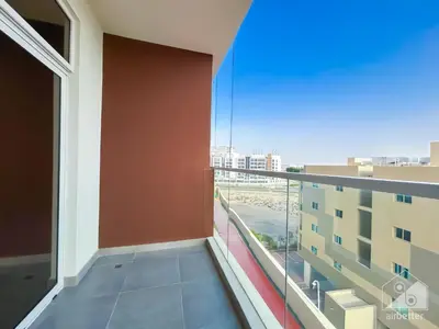 a balcony with a view of the ocean at Modern & Chic studio with Balcony Dubai in Dubai
