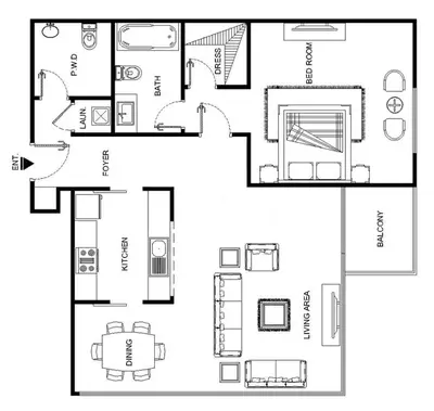 a drawing of a floor plan of a house at LUX The Stunning Fountain View Suite in Dubai