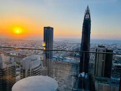 a view of a city from the top of a skyscraper at The Address Residences Dubai Opera in Dubai