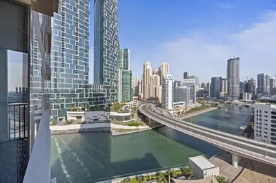 a view of a river in a city with buildings at 5242 Tower 2 - Chic Two Bedroom in Dubai