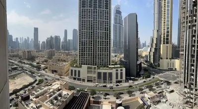 an aerial view of a city with tall buildings at Best Downtown Apartment in Dubai in Dubai