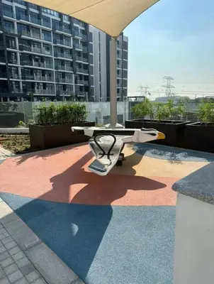 a drone sitting on the roof of a building at Dubai Galaxy in Azizi Riviera Luxury Studio in Dubai