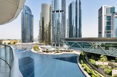 a view of a city with tall buildings at Next To Metro Unique 2bed Apt Wlarge Balcony in Dubai