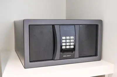 a microwave oven sitting on top of a shelf at Seascape Sanctuary - 3 and a Half BR Beachfront Bliss - Marina Vista Tower 1 in Dubai