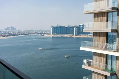 a view of the water from a building at Stayis I Beachfront Luxury 1BR with Private Access in Dubai