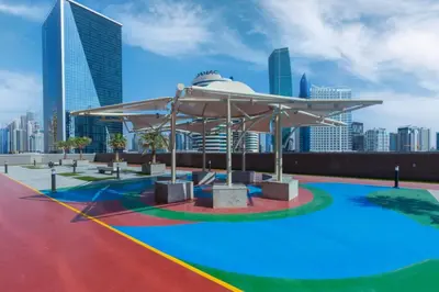 a view of the city from the rooftop of a building at Modern Studio with Canal View in Business Bay in Dubai