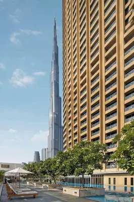 a view of the burj khalifa from the city at EMAAR Residences Fashion Avenue Full Burj Khalifa views Studio in Dubai