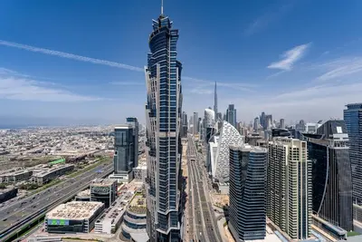a view of a city with a tall building at Noora Tower I Habtoor City I Spacious 3BDR plus maid room I Business Bay in Dubai