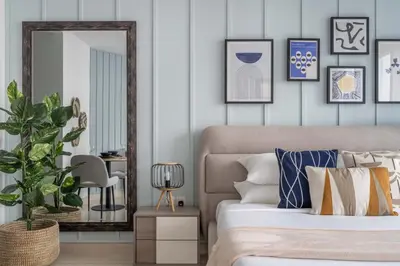 a bedroom with a bed and a mirror at GuestReady - A Sanctuary Above the Clouds in Dubai