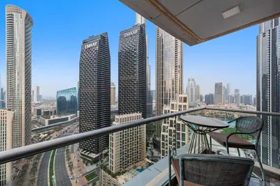 a view of a city skyline from a building at FIRST CLASS 2BR Stunning Fountain View in Dubai
