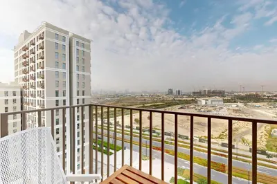 a balcony with a view of a city at Socio Tower 2 - Neat Two Bedroom in Dubai