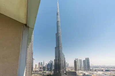 a view of the burj khalifa from the tallest building in the world at Incredible Fountain Views 2.5 BR Burj Residences in Dubai