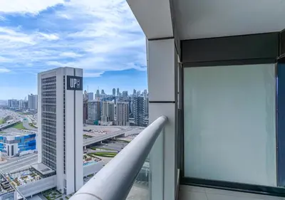 a view of a city from a building at Savis Homes - Damac Paramount Tower A 1BR Ultimate Luxury and Glam Escape in Dubai