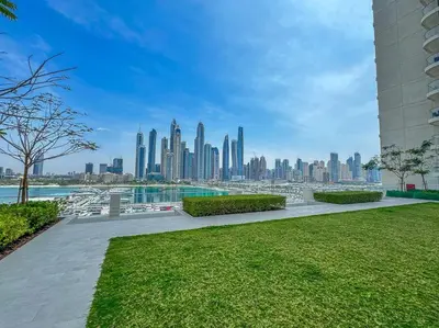 a view of a city skyline from a park at Czechin * Brand New * BeachFront * Palm View * High Floor in Dubai
