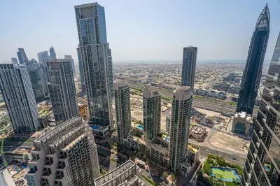 an aerial view of a city with tall buildings at GuestReady - Glamorous place near Burj Khalifa in Dubai