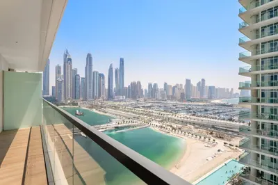 a view of the city from the balcony of a building at Silkhaus Chic 1BDR in Exclusive Neighbourhood in Dubai