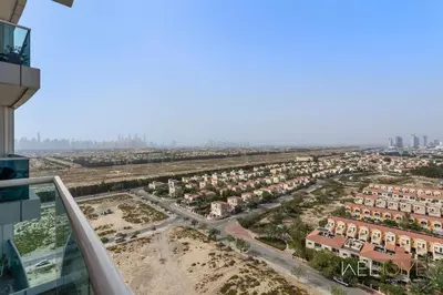 an aerial view of a city from a building at WelHome - Relaxing and Fancy Studio Apt with City View in Dubai